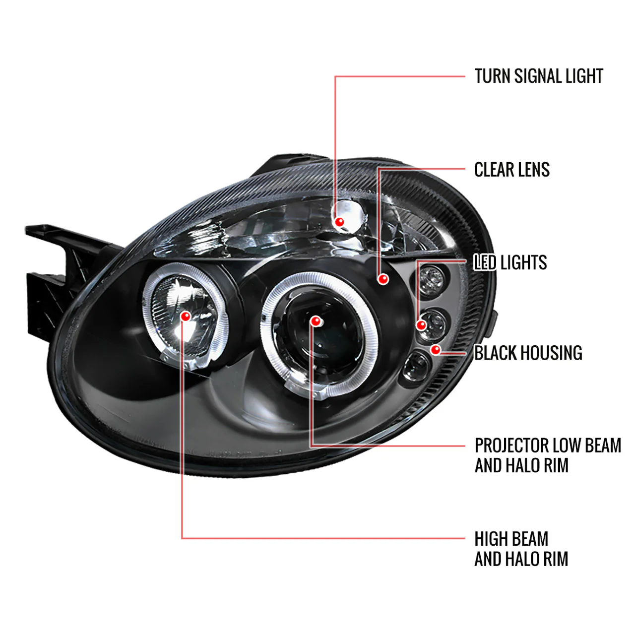 Spec D LED Headlights (Black): Dodge Neon 2003 - 2005 - Image 4